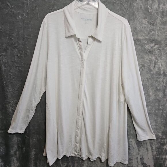 Soft Surroundings 2x cardigan Blouse tunic white pima cotton blend button pocket - Picture 1 of 11